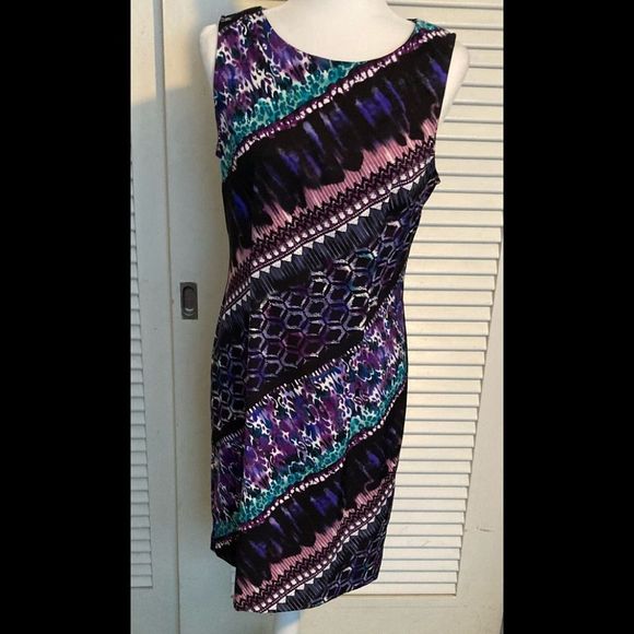 Connected Apparel Purple and Teal Midi Dress - Picture 2 of 9